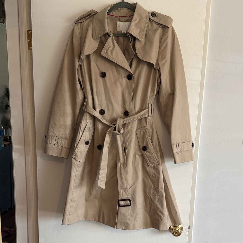 Banana Republic Beige Double-Breasted Trench Coat with Waist Tie